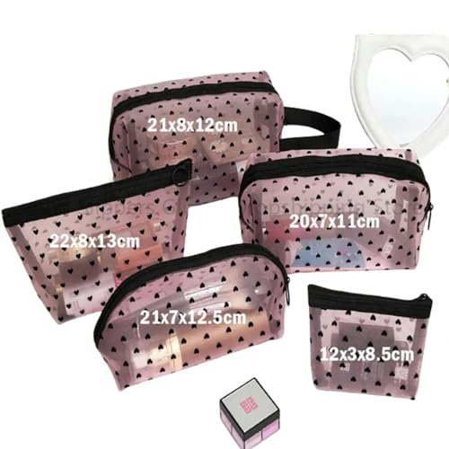 Kosmetiktasche 1Pc Love Print Mesh Kosmetikbeutel Tragbarer Toilettenorganisator Make -Up -Beutel Multifunktion Transparent Lippenstift Speicherung-Pink-1Pc-21X8X12Cm-1Pc von BOQUN