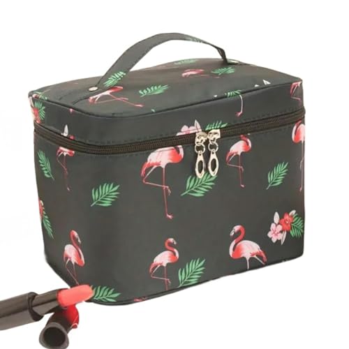 Kosmetiktasche Reise -Make -Up -Beutel Wasserdichtes Tragbares Frauenkosmetikbeutel Großer Kapazität Toilettenspeicher Kosmetischer Box Waschbeutel-Schwarzer Flamingo-22X16.5X16Cm von BOQUN