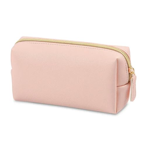 Make-up-Tasche für Damen, wasserdicht, PU-Leder, einfarbig, Make-up-Tasche, Reisen, tragbar, Kulturbeutel, Aufbewahrungstasche, Pink S, A von BOQUN