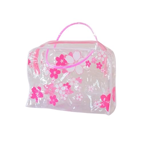 Makeup Tasche Tragbare Transparente Kosmetische Tasche Reißverschluss Kosmetische Tasche Handtasche Toilettenartikel Kosmetik Schönheitsspeicherbox Handtasche-Pink von BOQUN