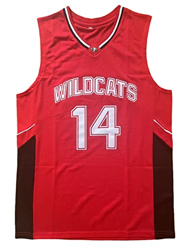 Herren Wildcats High School Jersey, 14 Troy Bolton Basketballtrikot, 8 Chad Danforth Basketballtrikot/Shirt, 14 Bolton Red, S von BOROLIN