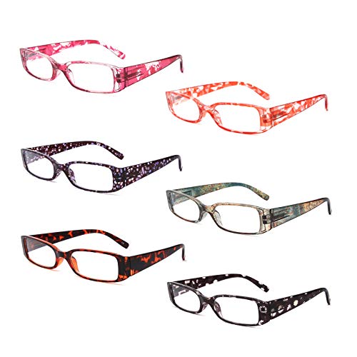BOSAIL 6er-Pack Lesebrille Blaulichtfilter Brille für Damen,Blumen Rechteckig,Federscharnier Lesehilfe Sehhilfe Brille mit Stärke 1.25 von BOSAIL