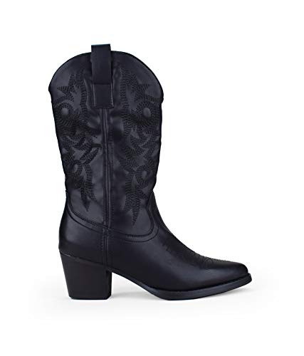 BOSANOVA Cowboy-Stiefel mit farblich abgestimmten Ziernähten am Schaft, 5,5 cm Absatz und seitlichem Reißverschluss. Damenschuhe, Schwarz , 38 EU von BOSANOVA