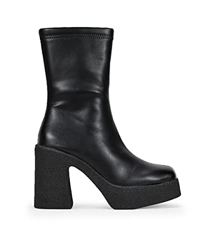 BOSANOVA Stiefel mit mittlerem Schaft aus elastischem Material und Kreppsohle mit quadratischer Zehenpartie, Reißverschluss., Schwarz , 37 EU von BOSANOVA