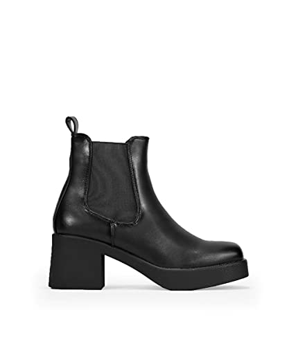 BOSANOVA Damen-Stiefeletten im Chelsea Boots-Stil mit Gummizug und Absatz, 6,5 cm, ohne Verschluss, Schwarz , 39 EU von BOSANOVA