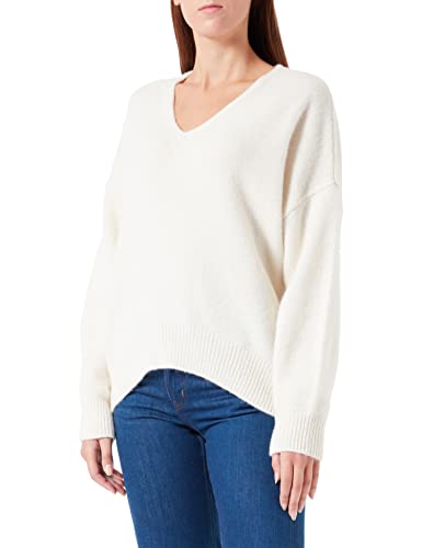 BOSS Damen C Fondianan Relaxed-Fit Pullover mit Alpaka-Anteil und V-Ausschnitt Weiß L von BOSS