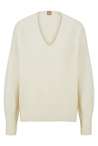 BOSS Damen C Fondianan Relaxed-Fit Pullover mit Alpaka-Anteil und V-Ausschnitt Weiß M von BOSS