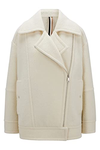 BOSS Damen C Jafea Schwere Jacke mit asymmetrischem Reißverschluss und Oversize-Revers Weiß 44 von BOSS