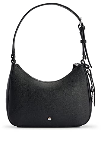 BOSS Damen Cindy SM Hobo Hobo Bag aus genarbtem Leder mit Shaken-Logo-Metallanhänger Schwarz Stck von BOSS