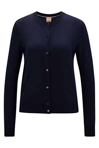 BOSS Damen Fadenasis Cardigan aus Schurwolle mit Rundhalsausschnitt und Knopfleiste Hellblau XS von BOSS