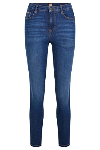 BOSS Damen SUPERSKINNY Crop 4.0 Blaue Super Skinny-Fit Jeans aus komfortablem Stretch-Denim Dunkelblau 27 von BOSS