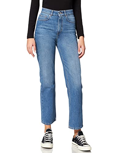 BOSS Damen Straight Crop 2.0 Blaue Regular-Fit Jeans aus italienischem Bio-Baumwoll-Denim Blau 29 von BOSS