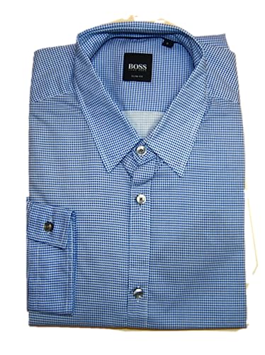 BOSS Gemustertes Slim-Fit Baumwollhemd Remus Farbe blau 430 (L) von HUGO BOSS