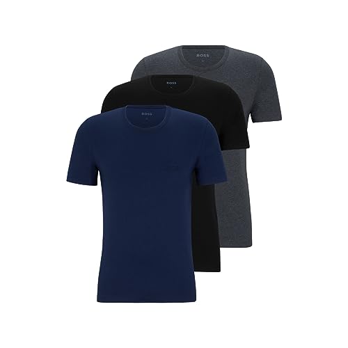 BOSS Herren 3-Pack Classic Logo Cotton T-Shirt, Blau, Marineblau, Dunkelgrau, Bodenschwarz, L von BOSS