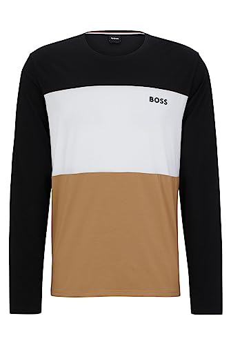 BOSS Herren Balance LS-Shirt Pyjama-Shirt aus Stretch-Baumwolle mit Modal und Colour-Block-Design Beige S von BOSS