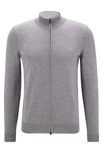 BOSS Herren Balonso-L Cardigan aus Schurwolle mit Reißverschluss und Logo-Stickerei Silber M von BOSS