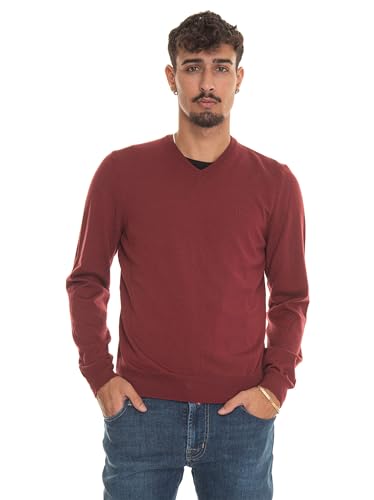 BOSS Herren Baram-L Pullover aus nachhaltigerer Wolle mit V-Ausschnitt Dunkelrot L von HUGO BOSS