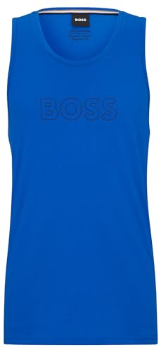 BOSS Herren Beach Tank Top Tanktop aus Baumwoll-Jersey mit Logo-Umriss Blau S von BOSS