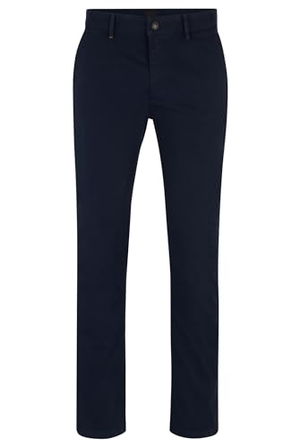 BOSS Herren Chino Slim Slim-Fit Chino aus elastischem Baumwoll-Satin Dunkelblau 36/36 von BOSS