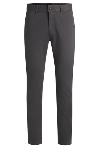 BOSS Herren Chino Slim Slim-Fit Chino aus elastischem Baumwoll-Satin Dunkelgrau 30/32 von BOSS