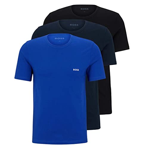 BOSS Herren Classic T-Shirts Kurzarm Shirts Pure Cotton Crew-Neck 3er Pack, Farbe:Mehrfarbig, Artikel:-460 Black/Navy/Blue, Größe:S von BOSS