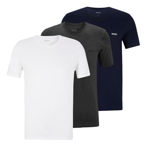 BOSS Herren Classic T-Shirts Kurzarm Shirts Pure Cotton Crew-Neck 3er Pack, Farbe:Mehrfarbig, Artikel:-961 Navy/White/Anthracite, Größe:L von BOSS