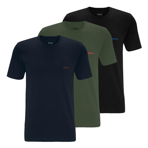 BOSS Herren Classic T-Shirts Kurzarm Shirts Pure Cotton Crew-Neck 3er Pack, Farbe:Mehrfarbig, Artikel:-986 Black/Olive/Navy, Größe:L von BOSS