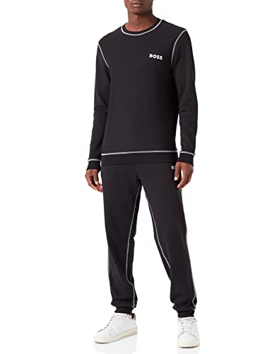 BOSS Herren Contemporary LongSet Pyjama aus Bio-Baumwolle mit kontrastfarbenen Nähten und Logo Schwarz S von BOSS