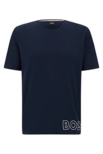 BOSS Herren Identity T-Shirt RN Crew Neck Kurzarm Schlafshirt Pyjama Oberteil, Farbe:Blau, Größe:L, Artikel:-401 Dark Blue von BOSS