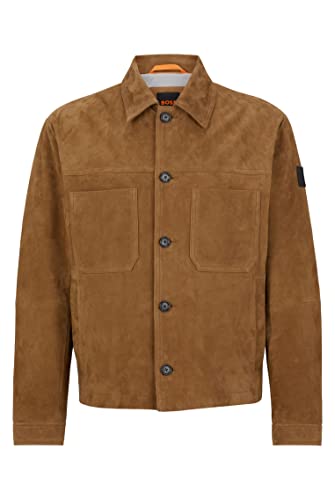 BOSS Herren Jaked Regular-Fit Jacke aus Veloursleder im Hemden-Stil Hellbeige 54 von BOSS