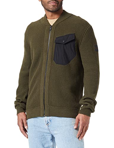 BOSS Herren Kotron Regular-Fit Jacke aus Material-Mix mit Reißverschluss Dunkelgrün XL von BOSS