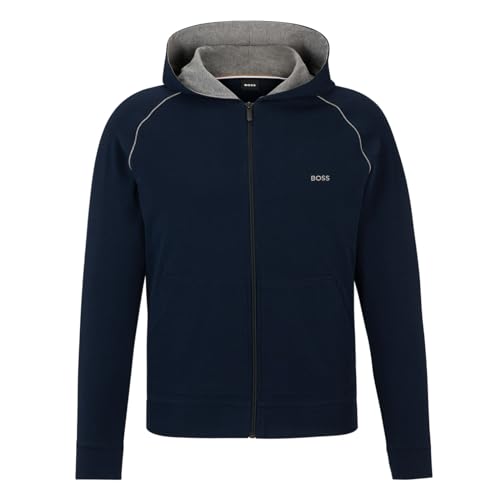 BOSS Herren Mix&Match Jacket H Hoodie aus Stretch-Baumwolle mit Reißverschluss und Logo-Detail Dunkelblau XXL von BOSS