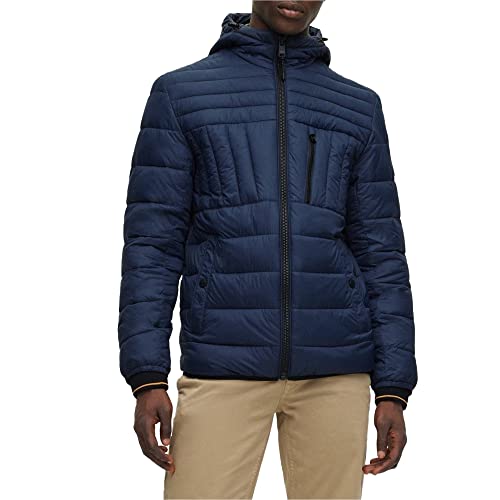 BOSS Herren Olipsis Leichte Steppjacke mit Kapuze und Reißverschlusstasche auf der Brust Dunkelblau 52 von BOSS