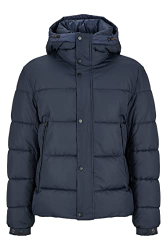 BOSS Herren Omaris Wasserabweisende Steppjacke mit Kapuze und Logo-Aufnäher Dunkelblau 50 von BOSS