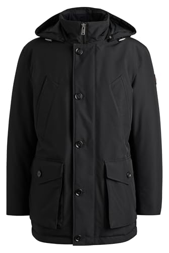 BOSS Herren Osiass Regular-Fit Parka aus wasserabweisendem Ottoman-Gewebe Schwarz 48 von BOSS