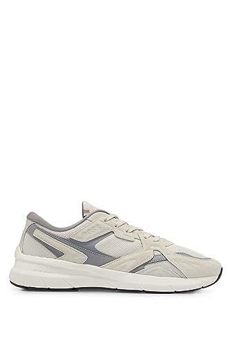 BOSS Herren Owen Runn Sneakers aus verschiedenen Materialien wie Veloursleder und Mesh Hellbeige 45 Größe 45 von BOSS