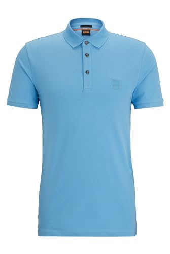 BOSS Herren Passenger Slim-Fit Poloshirt aus Stretch-Baumwolle mit Logo-Aufnäher Hellblau S von BOSS