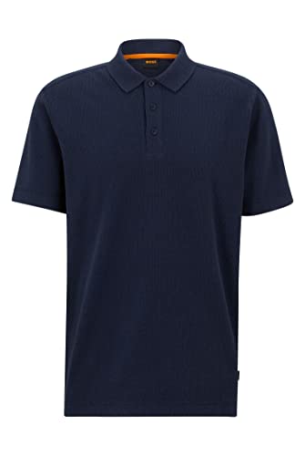 BOSS Herren Petempesto Relaxed-Fit Poloshirt aus Baumwoll-Mix mit Waffelstruktur Dunkelblau M von BOSS