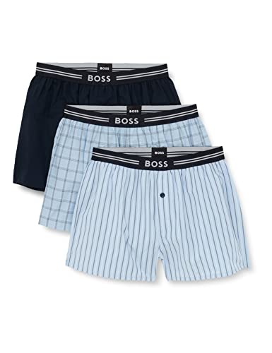 BOSS Herren Pyjama-Shorts Webboxer Unterhose Boxer Shorts 3er Pack, Farbe:Blau, Größe:S, Artikel:-465 Open Blue von BOSS