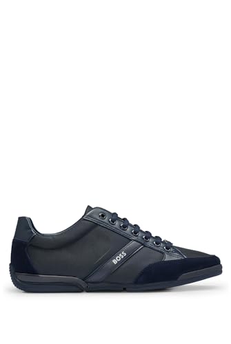 BOSS Herren Saturn Lowp Sneakers mit Veloursleder und Kunstleder Dunkelblau 42 Größe 42 von BOSS