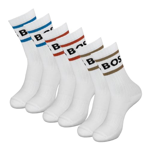 BOSS Herren Sportsocken Tennissocken Crew Socks Finest Soft Cotton 3 Paar, Farbe:Weiß, Größe:39-42, Artikel:50469371-104 white von BOSS