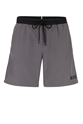 BOSS Herren Starfish Badeshorts aus recyceltem Material mit Kontrast-Logo Dunkelgrau S von HUGO BOSS