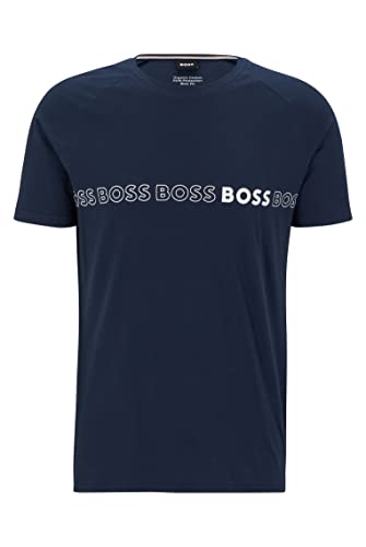 BOSS Herren T-Shirt RN Slim Fit Slim-Fit T-Shirt aus Bio-Baumwolle mit Mehreren Logos Navy413 L von BOSS