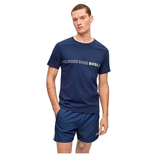 BOSS Herren T-Shirt RN Slim Fit Slim-Fit T-Shirt aus Bio-Baumwolle mit Mehreren Logos Navy413 M von BOSS