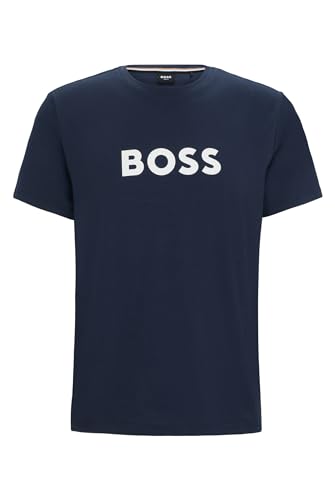 BOSS Herren T-Shirt RN T-Shirt aus Baumwolle mit kontrastfarbenem Logo Blau M von BOSS