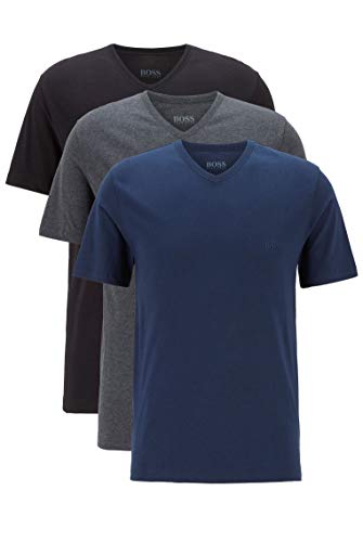 BOSS Herren Classic T-Shirts Kurzarm Shirts Pure Cotton V-Neck 3er Pack, Farbe:Mehrfarbig, Artikel:-497 Black/Anthracite/Navy, Größe:2XL von BOSS