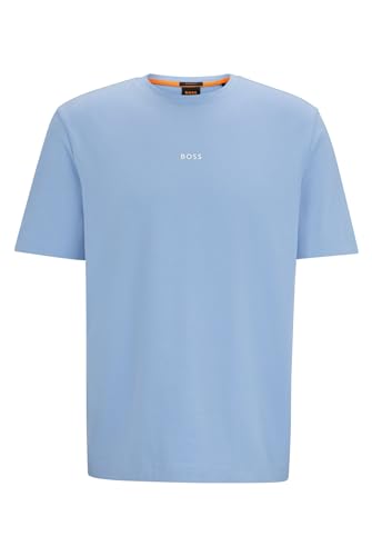 BOSS Herren TChup Relaxed-Fit T-Shirt aus Stretch-Baumwolle mit Logo-Print Hellblau S von BOSS