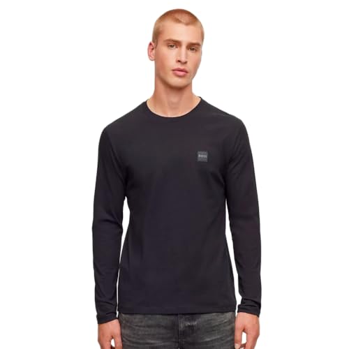 BOSS Herren Tacks Longsleeve aus Baumwoll-Jersey mit Logo-Aufnäher Schwarz L von BOSS