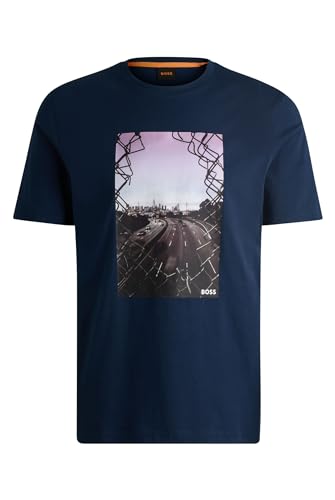 BOSS Herren Te Urban T-Shirt aus Baumwoll-Jersey mit Logo-Artwork Hellblau XXL von BOSS