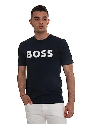 BOSS Herren Thinking 1 T-Shirt aus Baumwoll-Jersey mit gummiertem Logo-Print Dunkelblau XXL von BOSS